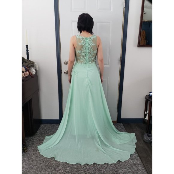 Green Prom Gown with Sheer Bodice - Picture 1 of 7